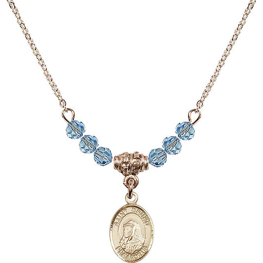 14kt Gold Filled Saint Bruno Birthstone Necklace with Aqua Beads - 9270