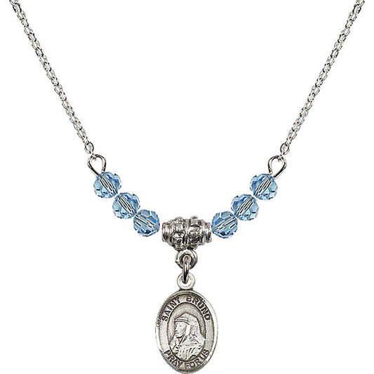 Sterling Silver Saint Bruno Birthstone Necklace with Aqua Beads - 9270
