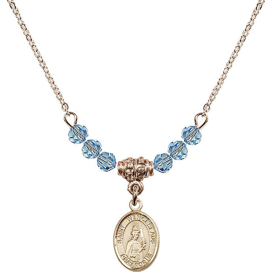 14kt Gold Filled Saint Wenceslaus Birthstone Necklace with Aqua Beads - 9273
