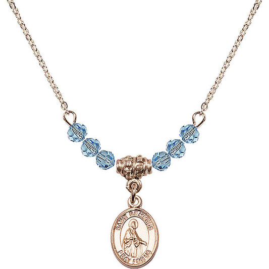 14kt Gold Filled Saint Remigius of Reims Birthstone Necklace with Aqua Beads - 9274