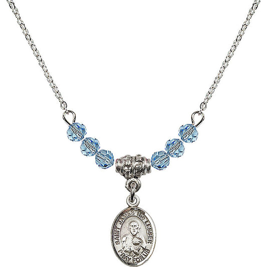 Sterling Silver Saint James the Lesser Birthstone Necklace with Aqua Beads - 9277