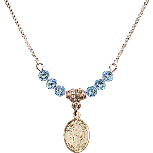 14kt Gold Filled Saint Susanna Birthstone Necklace with Aqua Beads - 9280