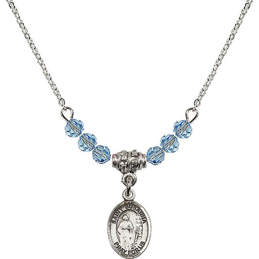 Sterling Silver Saint Susanna Birthstone Necklace with Aqua Beads - 9280