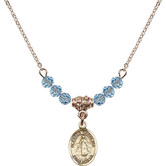 14kt Gold Filled Blessed Karolina Kozkowna Birthstone Necklace with Aqua Beads - 9283