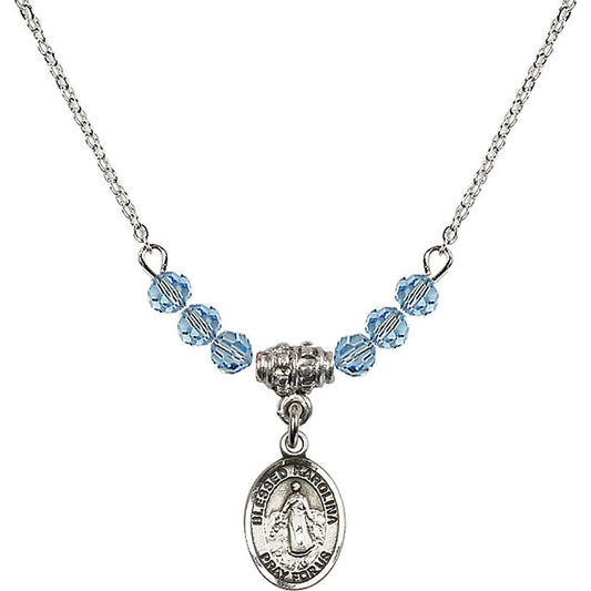 Sterling Silver Blessed Karolina Kozkowna Birthstone Necklace with Aqua Beads - 9283