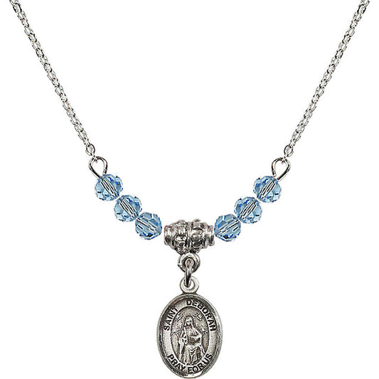 Sterling Silver Saint Deborah Birthstone Necklace with Aqua Beads - 9286