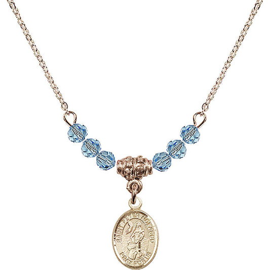 14kt Gold Filled Saint Peter Nolasco Birthstone Necklace with Aqua Beads - 9291