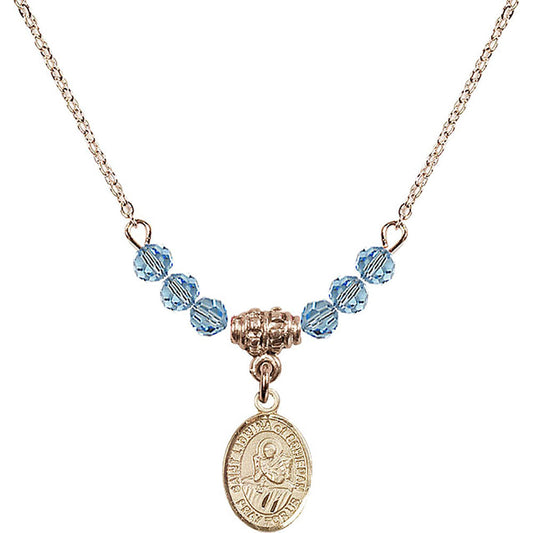 14kt Gold Filled Saint Lidwina of Schiedam Birthstone Necklace with Aqua Beads - 9297