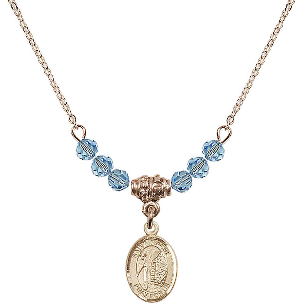 14kt Gold Filled Saint Fiacre Birthstone Necklace with Aqua Beads - 9298