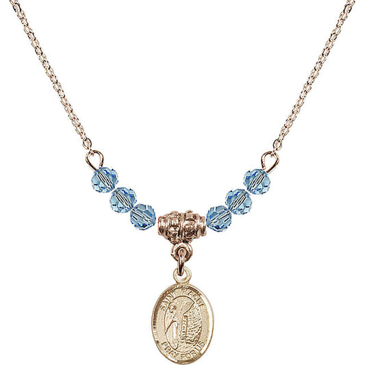 14kt Gold Filled Saint Fiacre Birthstone Necklace with Aqua Beads - 9298