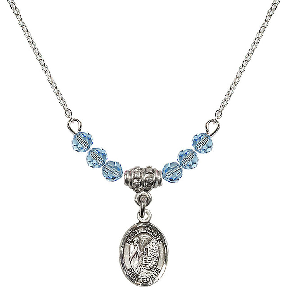 Sterling Silver Saint Fiacre Birthstone Necklace with Aqua Beads - 9298