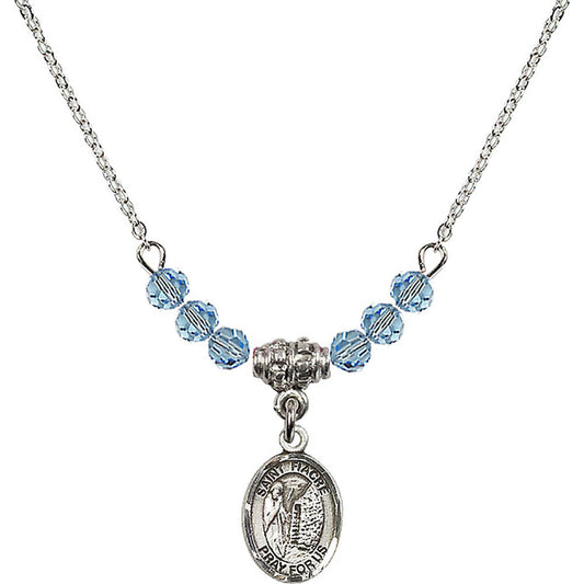 Sterling Silver Saint Fiacre Birthstone Necklace with Aqua Beads - 9298