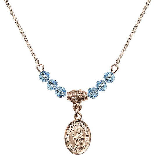 14kt Gold Filled Saint Joseph of Arimathea Birthstone Necklace with Aqua Beads - 9300