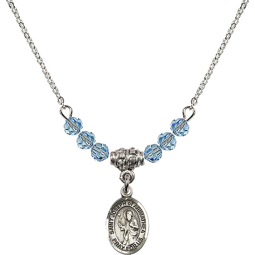 Sterling Silver Saint Joseph of Arimathea Birthstone Necklace with Aqua Beads - 9300
