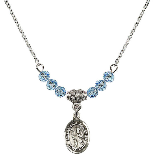 Sterling Silver Saint Joseph of Arimathea Birthstone Necklace with Aqua Beads - 9300