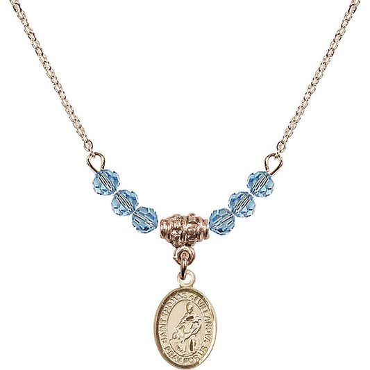 14kt Gold Filled Saint Thomas of Villanova Birthstone Necklace with Aqua Beads - 9304