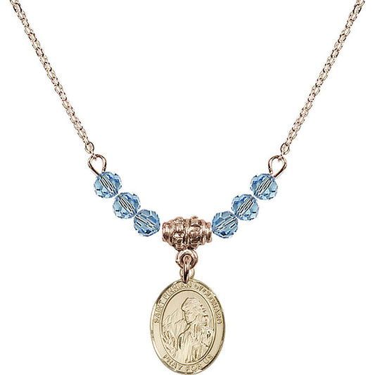 14kt Gold Filled Saint Finnian of Clonard Birthstone Necklace with Aqua Beads - 9308