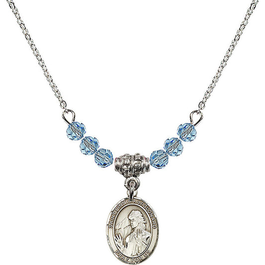 Sterling Silver Saint Finnian of Clonard Birthstone Necklace with Aqua Beads - 9308