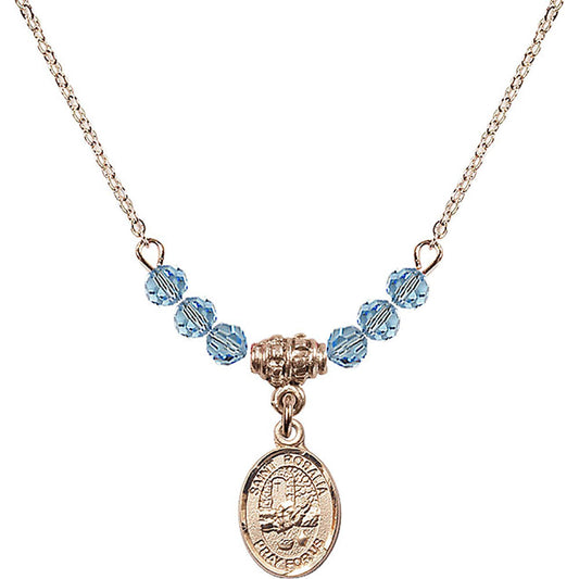 14kt Gold Filled Saint Rosalia Birthstone Necklace with Aqua Beads - 9309