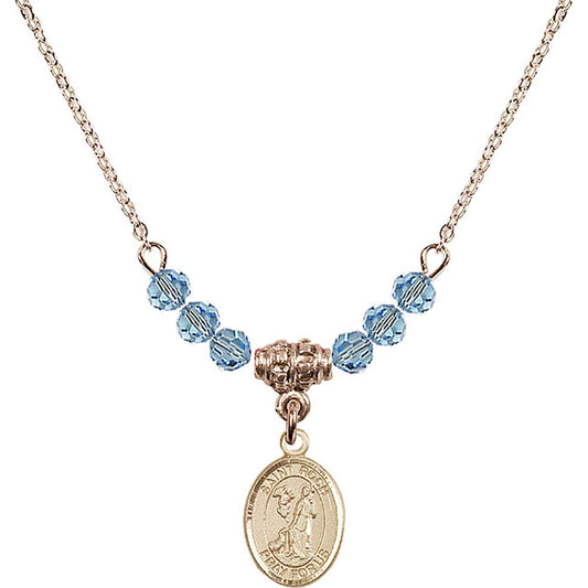 14kt Gold Filled Saint Roch Birthstone Necklace with Aqua Beads - 9310