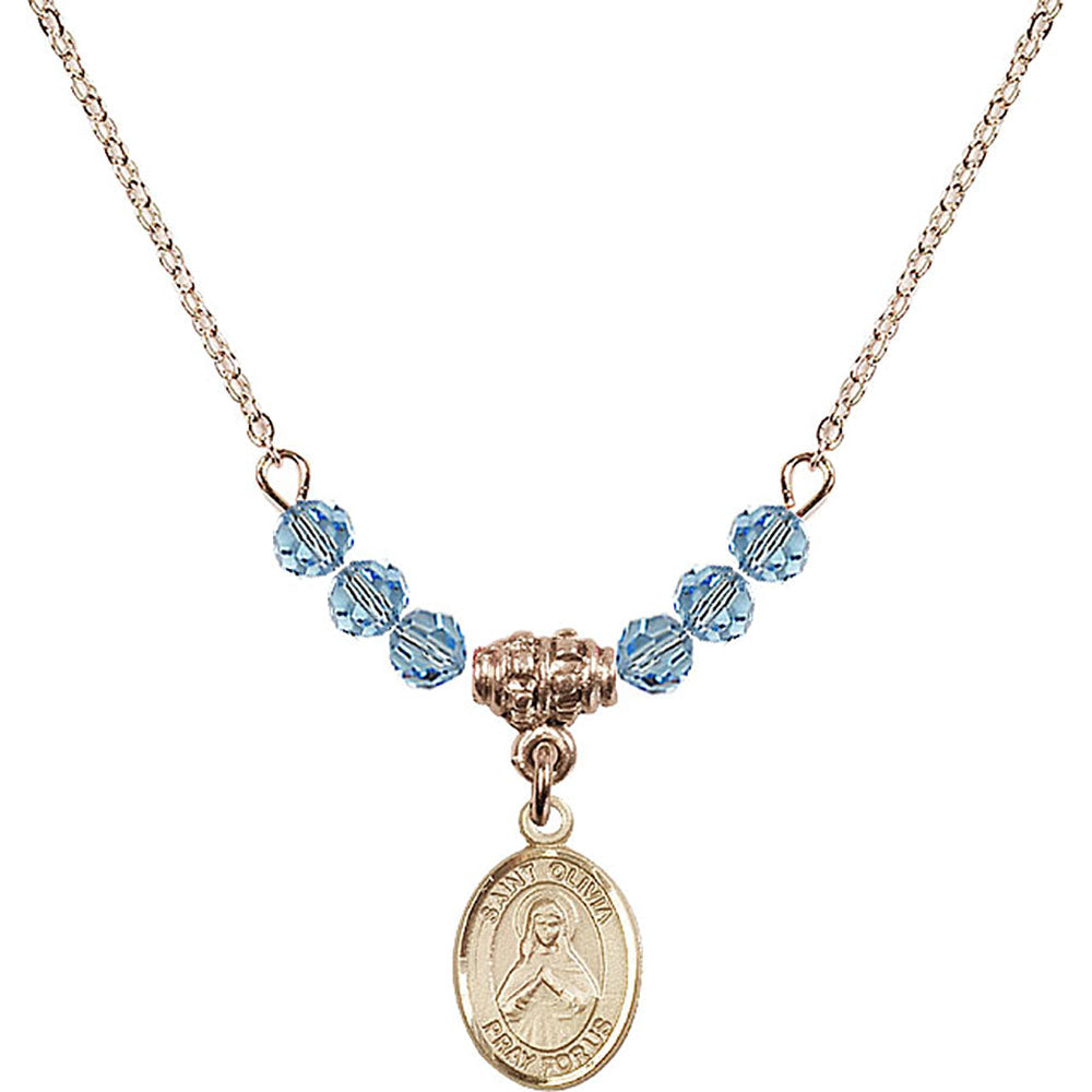 14kt Gold Filled Saint Olivia Birthstone Necklace with Aqua Beads - 9312