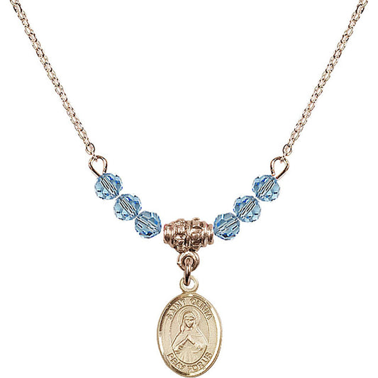 14kt Gold Filled Saint Olivia Birthstone Necklace with Aqua Beads - 9312