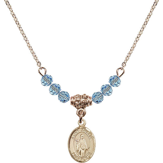 14kt Gold Filled Saint Amelia Birthstone Necklace with Aqua Beads - 9313