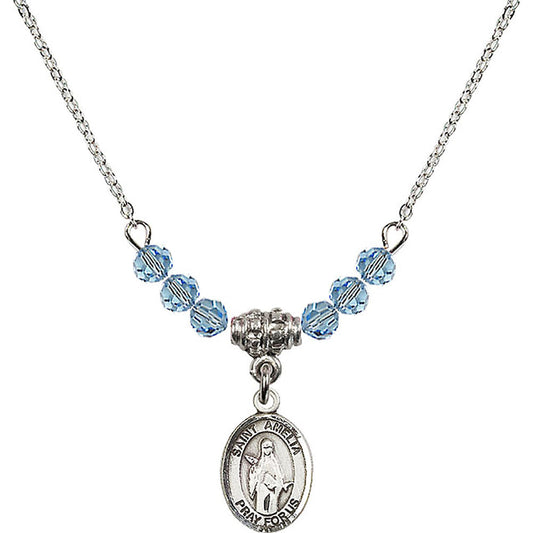 Sterling Silver Saint Amelia Birthstone Necklace with Aqua Beads - 9313