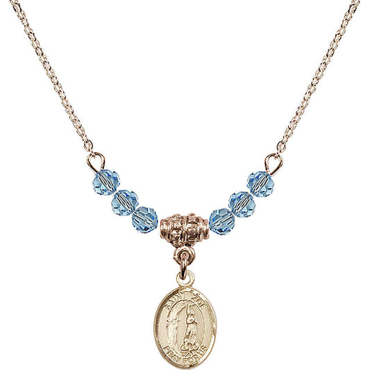 14kt Gold Filled Saint Zoe of Rome Birthstone Necklace with Aqua Beads - 9314