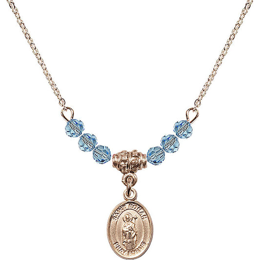 14kt Gold Filled Saint Ronan Birthstone Necklace with Aqua Beads - 9315
