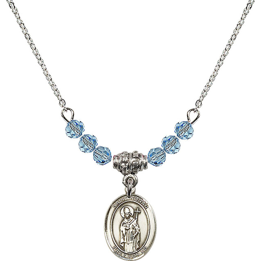 Sterling Silver Saint Ronan Birthstone Necklace with Aqua Beads - 9315