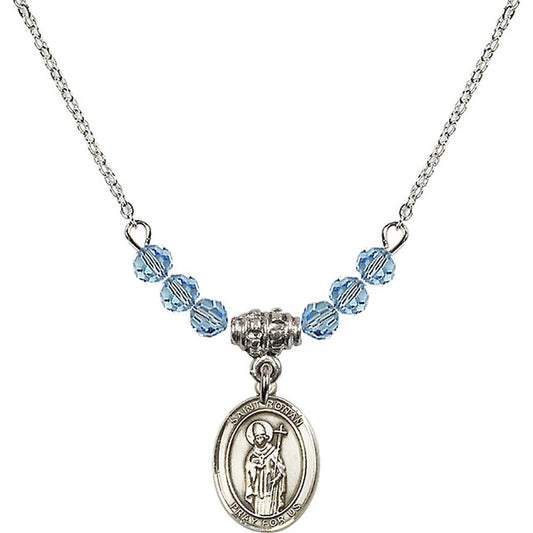 Sterling Silver Saint Ronan Birthstone Necklace with Aqua Beads - 9315