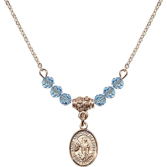 14kt Gold Filled Saint Anthony of Egypt Birthstone Necklace with Aqua Beads - 9317