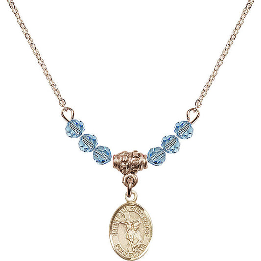 14kt Gold Filled Saint Paul of the Cross Birthstone Necklace with Aqua Beads - 9318