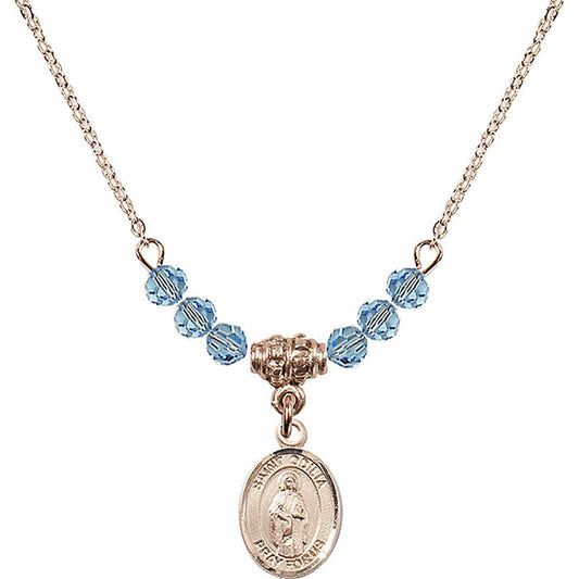 14kt Gold Filled Saint Odilia Birthstone Necklace with Aqua Beads - 9319
