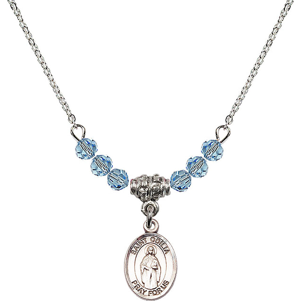 Sterling Silver Saint Odilia Birthstone Necklace with Aqua Beads - 9319