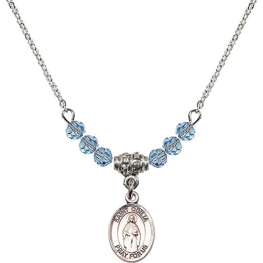 Sterling Silver Saint Odilia Birthstone Necklace with Aqua Beads - 9319