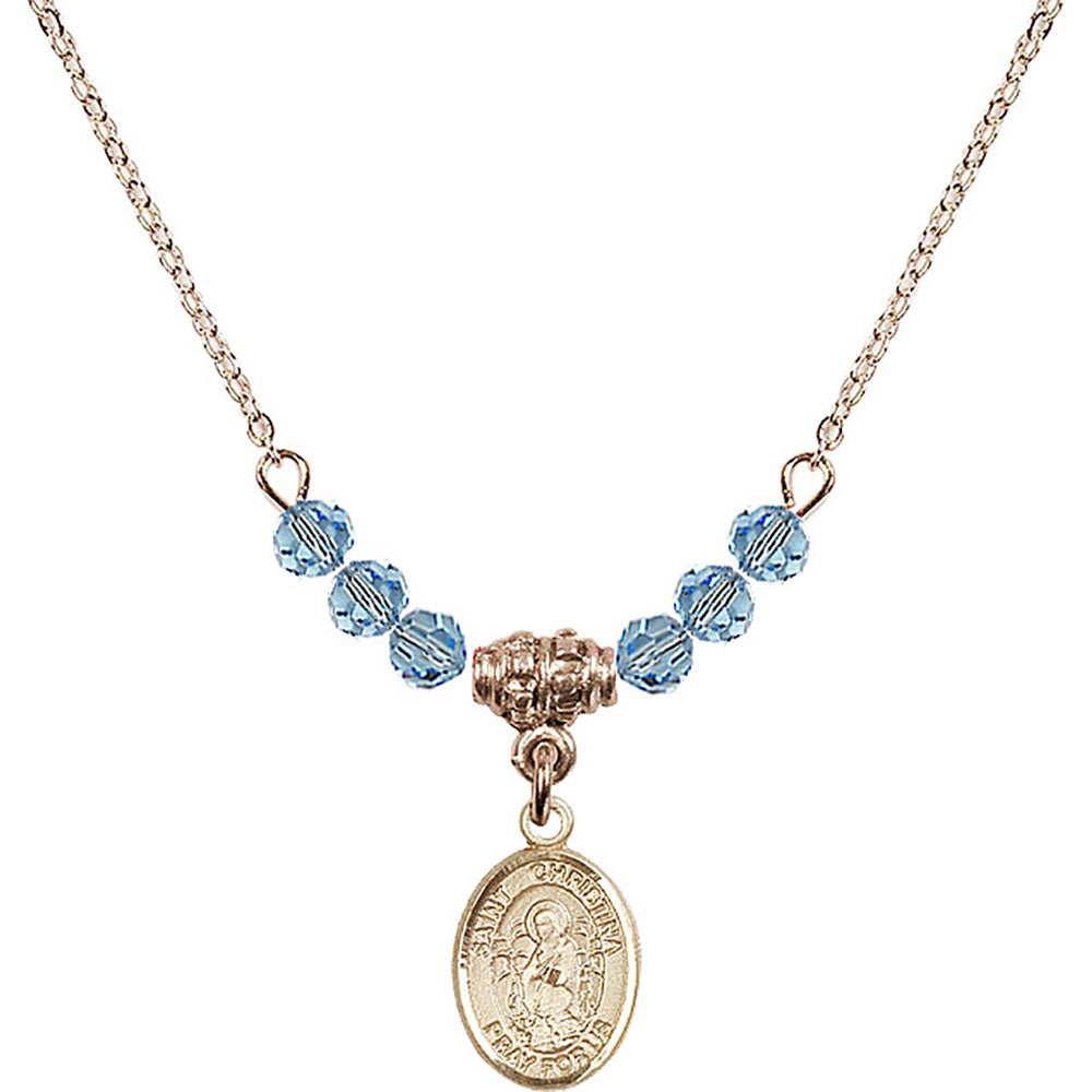 14kt Gold Filled Saint Christina the Astonishing Birthstone Necklace with Aqua Beads - 9320
