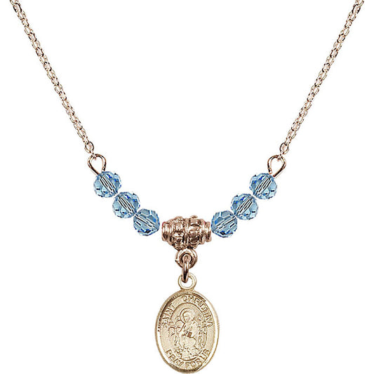 14kt Gold Filled Saint Christina the Astonishing Birthstone Necklace with Aqua Beads - 9320
