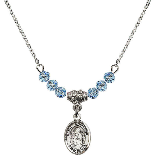 Sterling Silver Saint Christina the Astonishing Birthstone Necklace with Aqua Beads - 9320