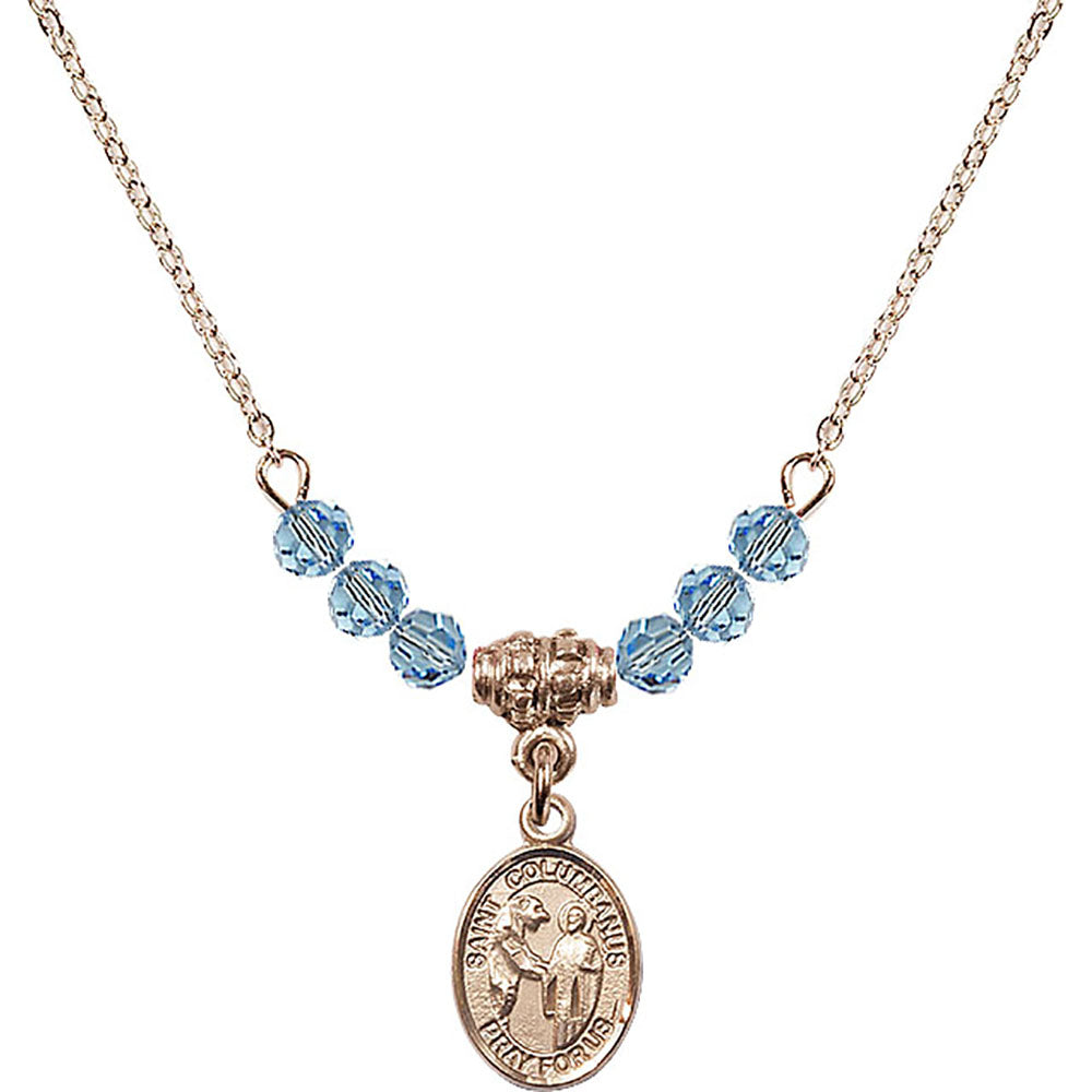 14kt Gold Filled Saint Columbanus Birthstone Necklace with Aqua Beads - 9321