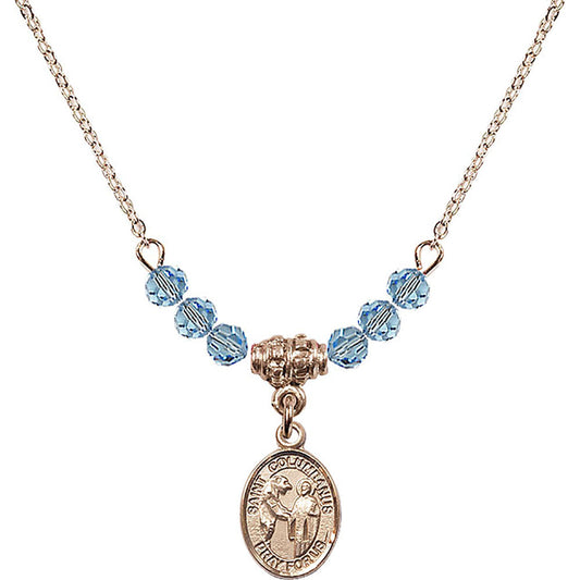 14kt Gold Filled Saint Columbanus Birthstone Necklace with Aqua Beads - 9321