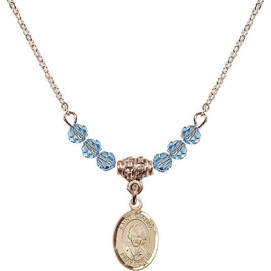 14kt Gold Filled Saint Gianna Beretta Molla Birthstone Necklace with Aqua Beads - 9322