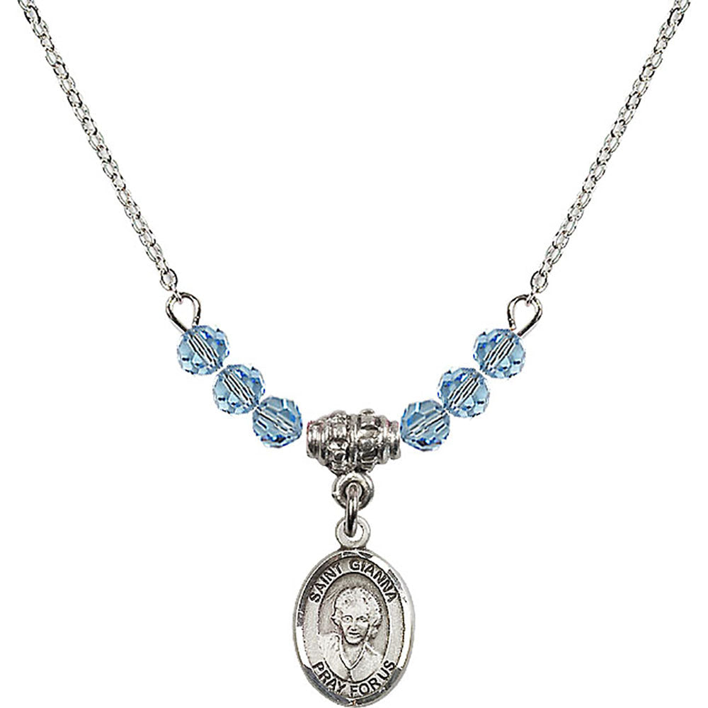Sterling Silver Saint Gianna Beretta Molla Birthstone Necklace with Aqua Beads - 9322