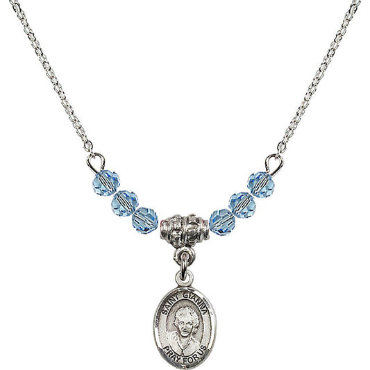 Sterling Silver Saint Gianna Beretta Molla Birthstone Necklace with Aqua Beads - 9322