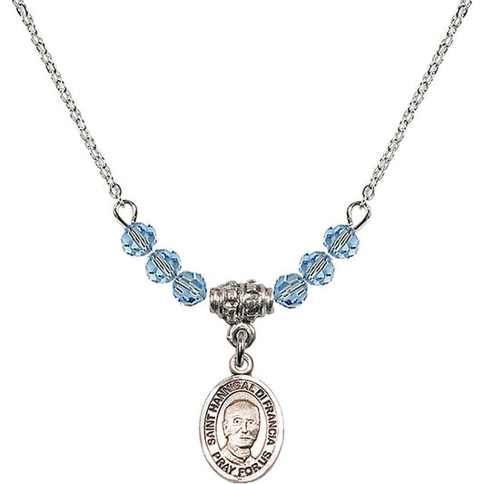Sterling Silver Saint Hannibal Birthstone Necklace with Aqua Beads - 9327