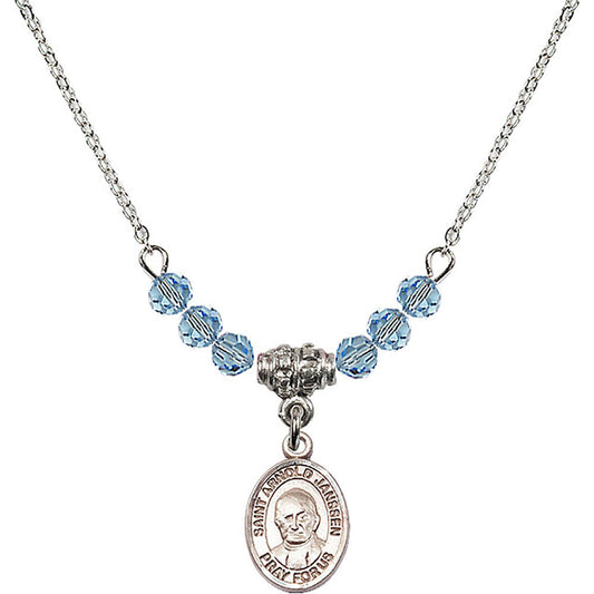 Sterling Silver Saint Arnold Janssen Birthstone Necklace with Aqua Beads - 9328