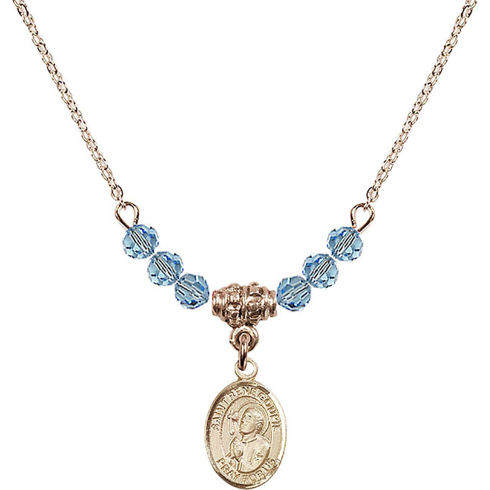 14kt Gold Filled Saint Rene Goupil Birthstone Necklace with Aqua Beads - 9334