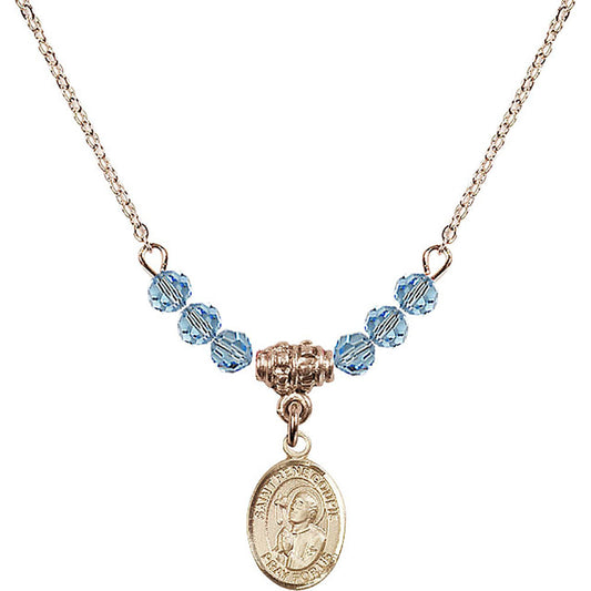 14kt Gold Filled Saint Rene Goupil Birthstone Necklace with Aqua Beads - 9334