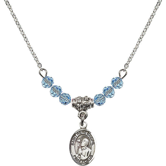 Sterling Silver Saint Rene Goupil Birthstone Necklace with Aqua Beads - 9334